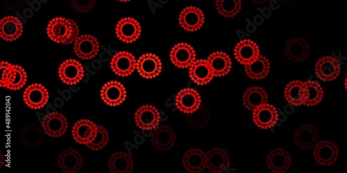 Dark orange vector background with covid-19 symbols.
