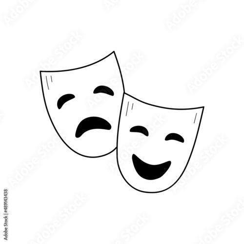 Theater drama mask outline icon. Actor face mask isolated line drawing element. Vector illustration