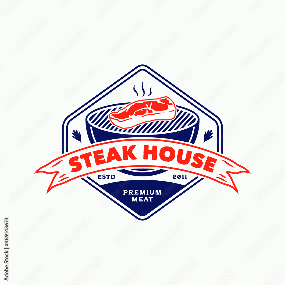 Hand Drawn Vintage Barbeque House Logo Badge