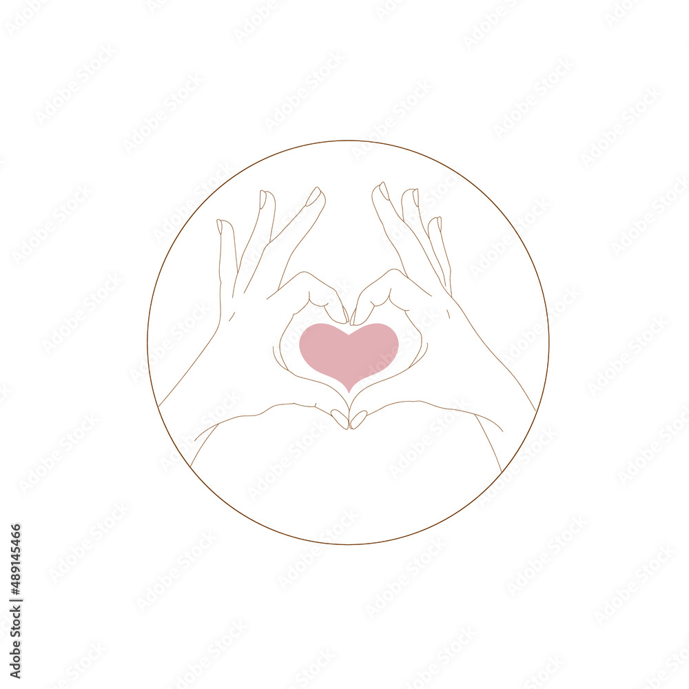 Line art Hands with heart, Black and white icon Line art Hands with heart, Black and white icon