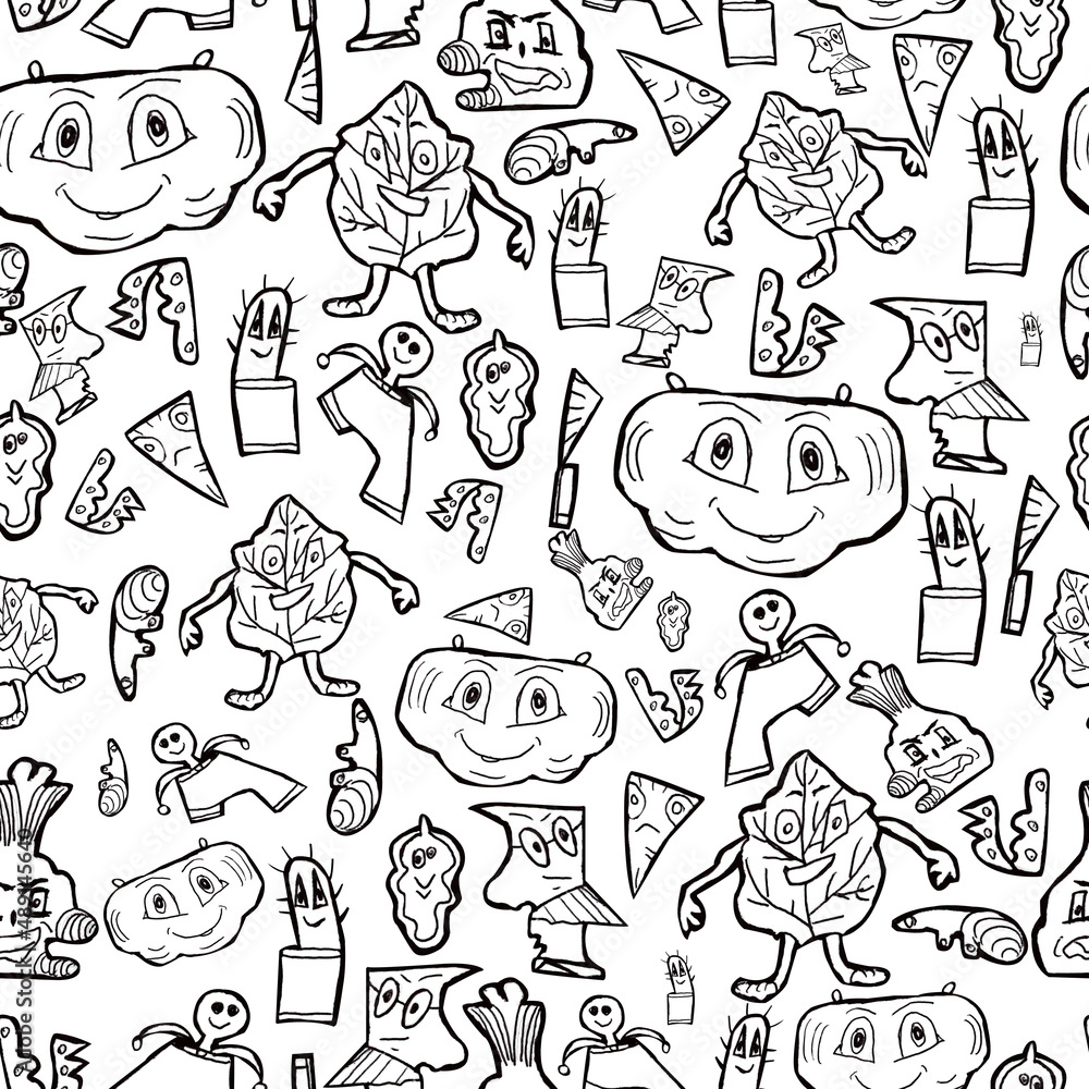 Black and white liner pattern, funny and fantasy doodles, for kids on a white background for your design and textile Black and white liner pattern, funny and fantasy doodles, for kids on a white background for your design and textile
