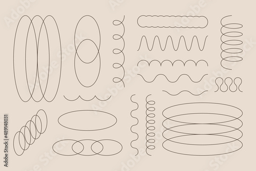 Minimalist Geometric Thin Lines Set. Vector Collection Abstract Shapes Different Forms Spiral, Zigzag, Spring Coil, Wave