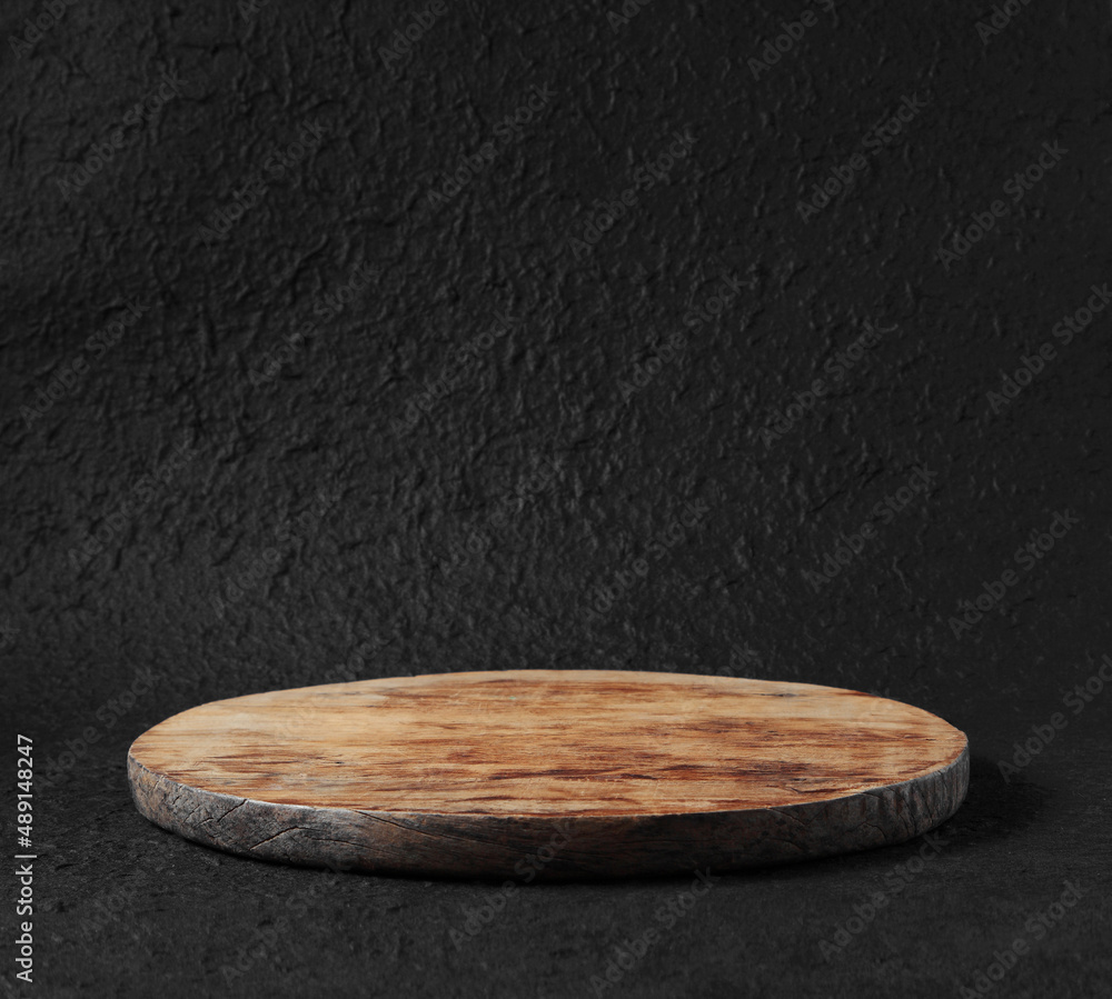 wooden podium for product display on paper background Stock Photo