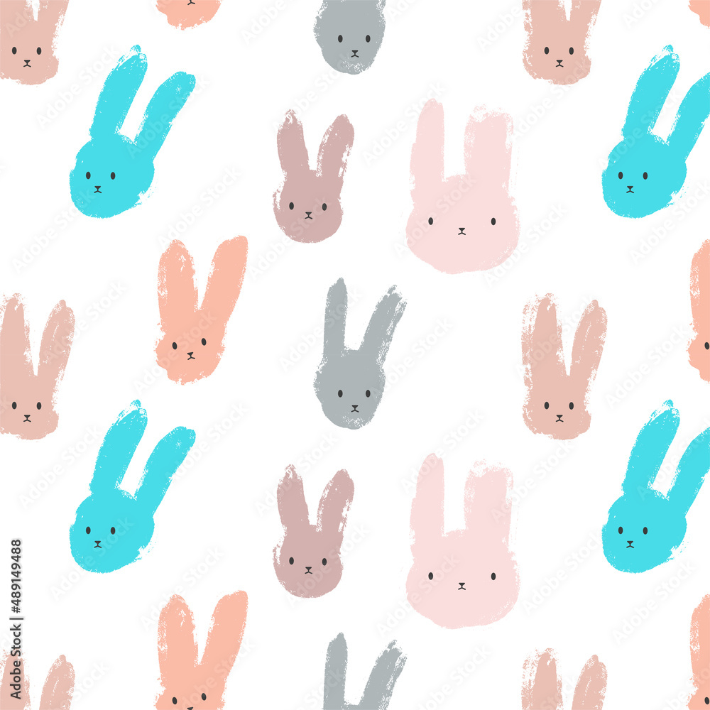 Seamless pattern with grunge brush bunny. Easter decoration. Hand drawn rabbit head Seamless pattern with grunge brush bunny. Easter decoration. Hand drawn rabbit head