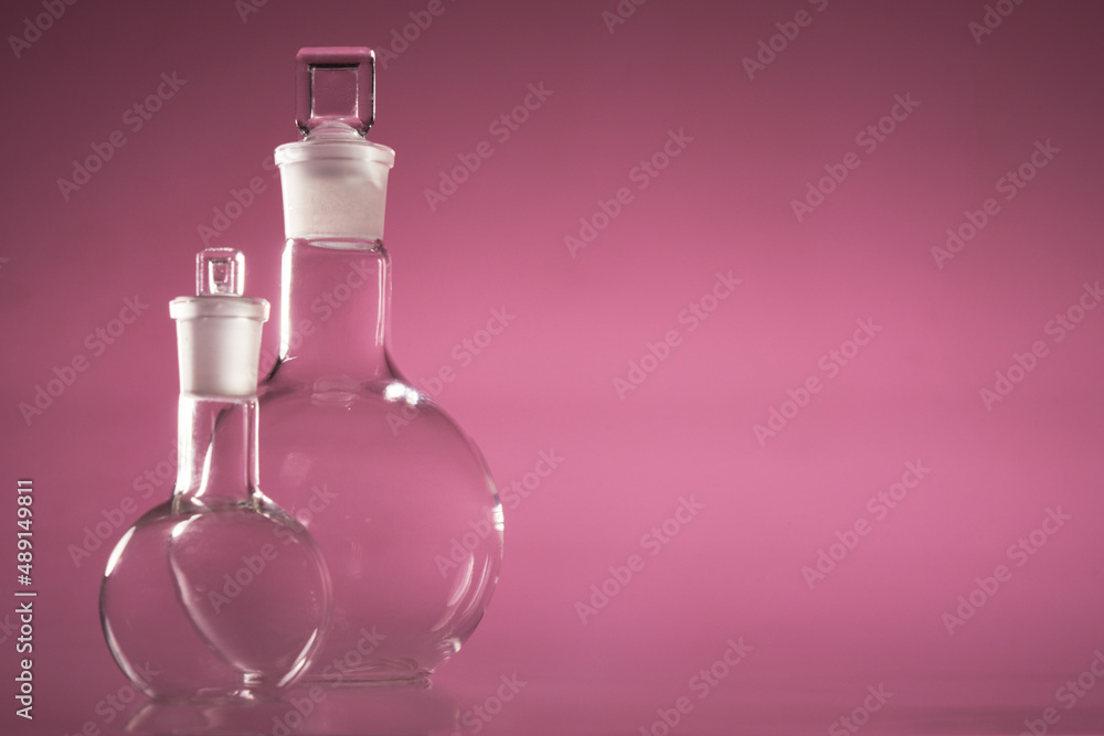 Chemical vessels. Glass flasks. Laboratory utensil. Chemical vessels. Glass flasks. Laboratory utensil.