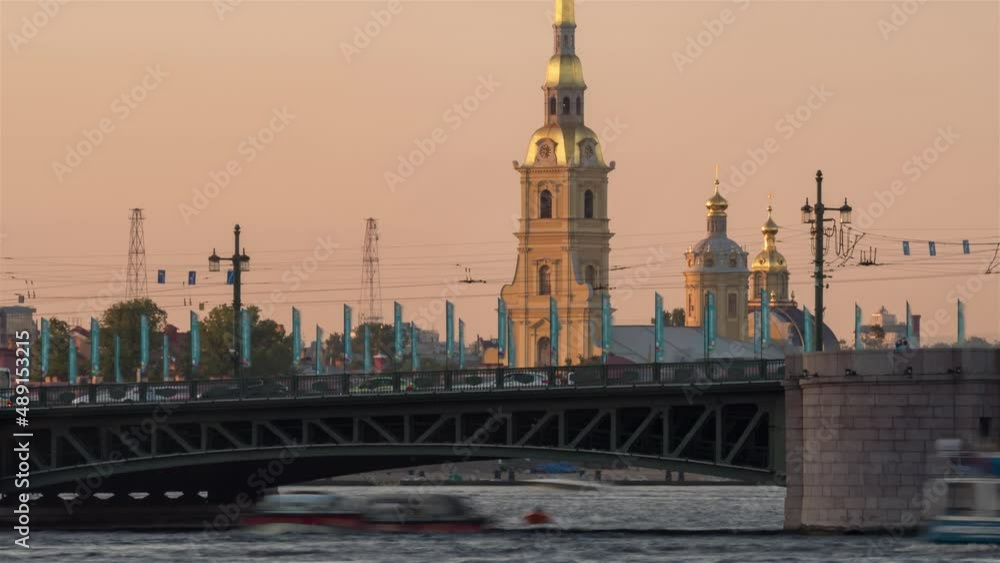 Super zoom view of peter and Paul Fortress in Saint Petersburg at sunset. Time-lapse. Super zoom view of peter and Paul Fortress in Saint Petersburg at sunset. Time-lapse.