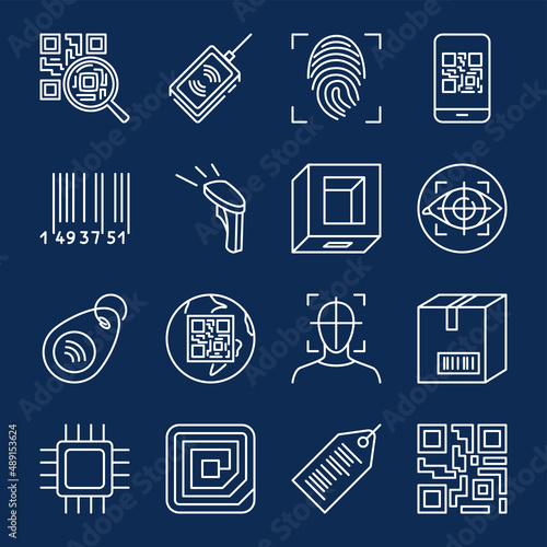 Qr code and barcode icon set in line style