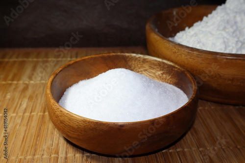 Citric acid - food additive for productions. Photo of citric acid