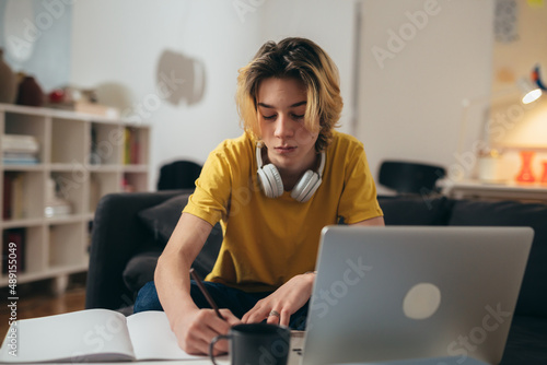 teenager having online class from home