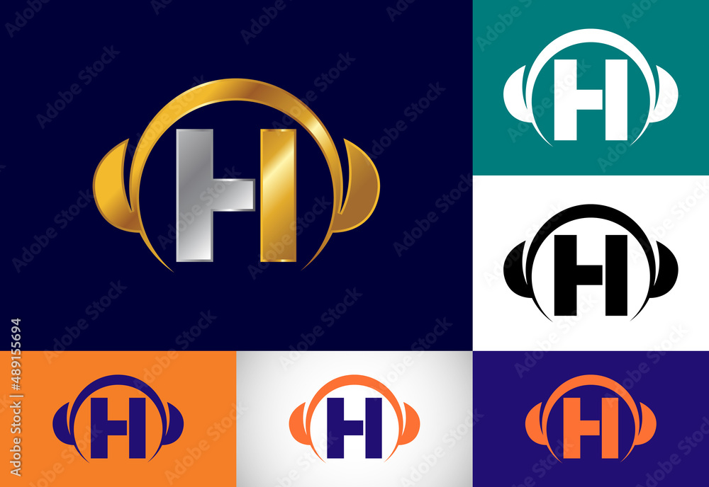 Initial H monogram alphabet with a headphone. Headphone Logo. Music sign symbol. Font emblem. Initial H monogram alphabet with a headphone. Headphone Logo. Music sign symbol. Font emblem.