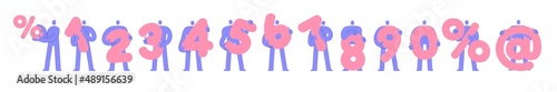Trendy flat modern characters holding numbers. Set of people showing big numbers. Education, birthday, celebrating achievements concept, sale and discount. Cartoon comic style.