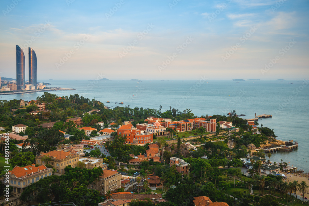 View of sunlight rock island from Mount Lit kong giam in xiamen, china