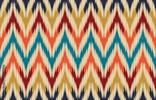 Ethnic abstract ikat art. Seamless pattern in tribal, folk embroidery, and Mexican style. Aztec chevron art ornament print.Design for carpet, wallpaper, clothing, wrapping, fabric, cover, textile