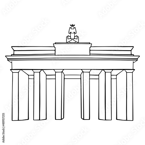 Travel Germany sign. Berlin city famous Brandenburger gate. Vector sketch, isolated on white background