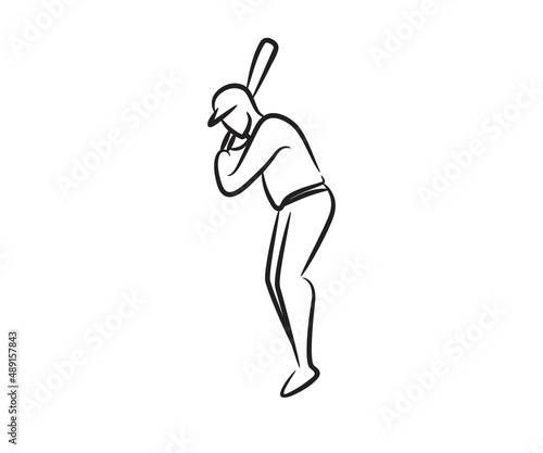hand drawn baseball player line illustration