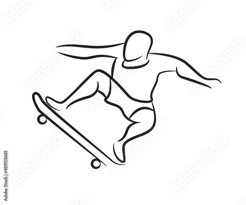 hand drawn skateboarder line illustration
