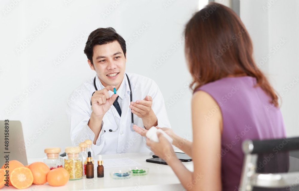 Asian male professional nutrition science dietitian doctor in white lab