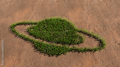 Concept conceptual green summer lawn grass symbol shape on brown soil or earth background, internet icon. 3d illustration metaphor for communication, technology, network, connection, travel, business
