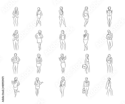 set of hand drawn business women characters illustration