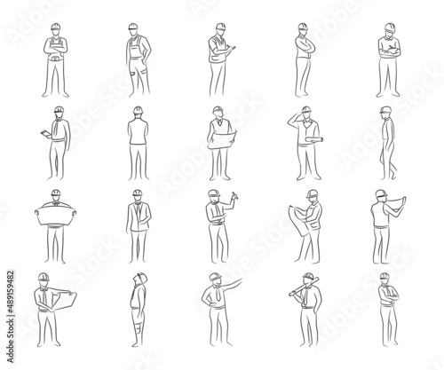 set of hand drawn engineer and architect illustration