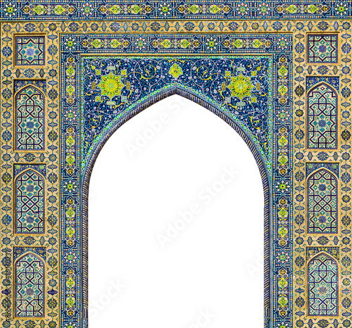 Samarkand Registan Square, entrance gate. The heart of the ancient city, Uzbekistan. The Registan square architecture. Registan is for its beautiful architecture and colorful mosaic decoration. photo