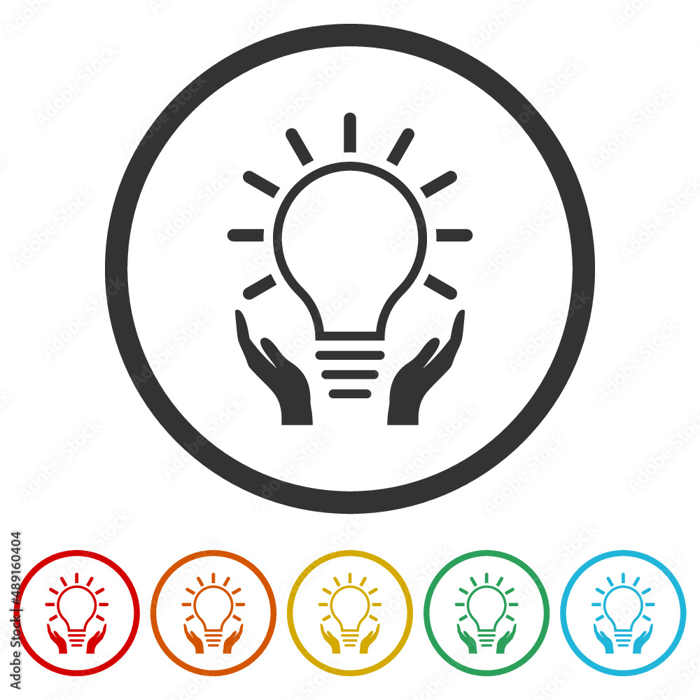 Hand Bulb logo design ring icon, color set Hand Bulb logo design ring icon, color set