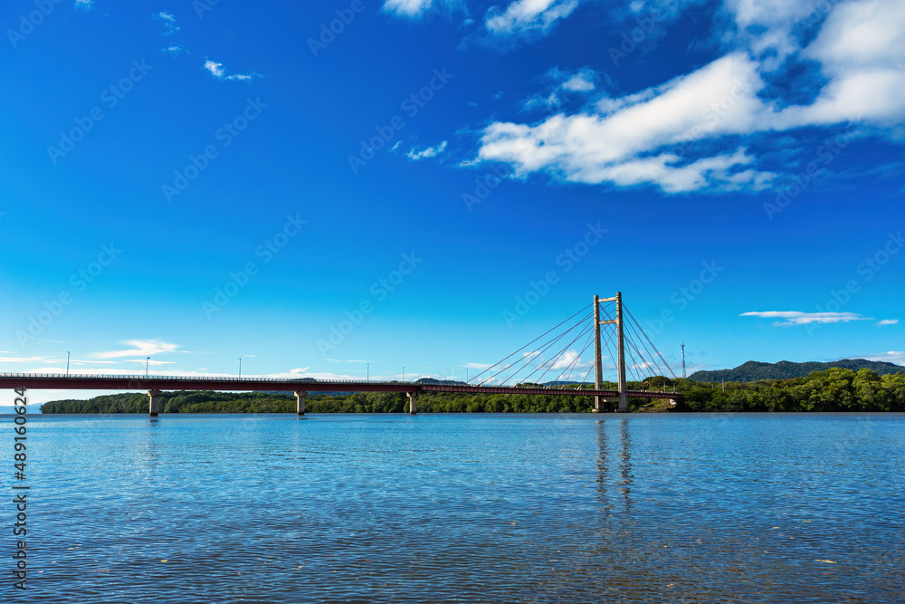 View of the Bridge Puente de la amistad Taiwan on Tempisque River in Costa Rica