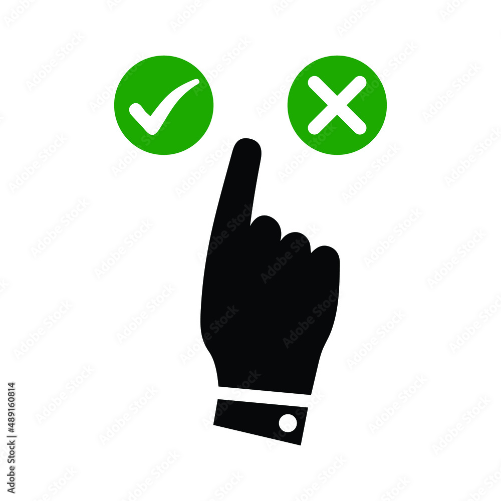 Approve, delete, right, click icon. Simple vector design.