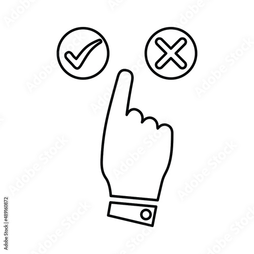 Approve, delete, right, click outline icon. Line art sketch.