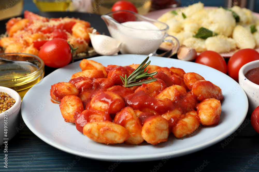 Concept of tasty food with gnocchi, close up Concept of tasty food with gnocchi, close up