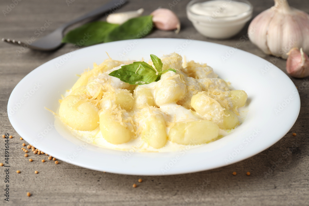 Concept of tasty food with gnocchi, close up