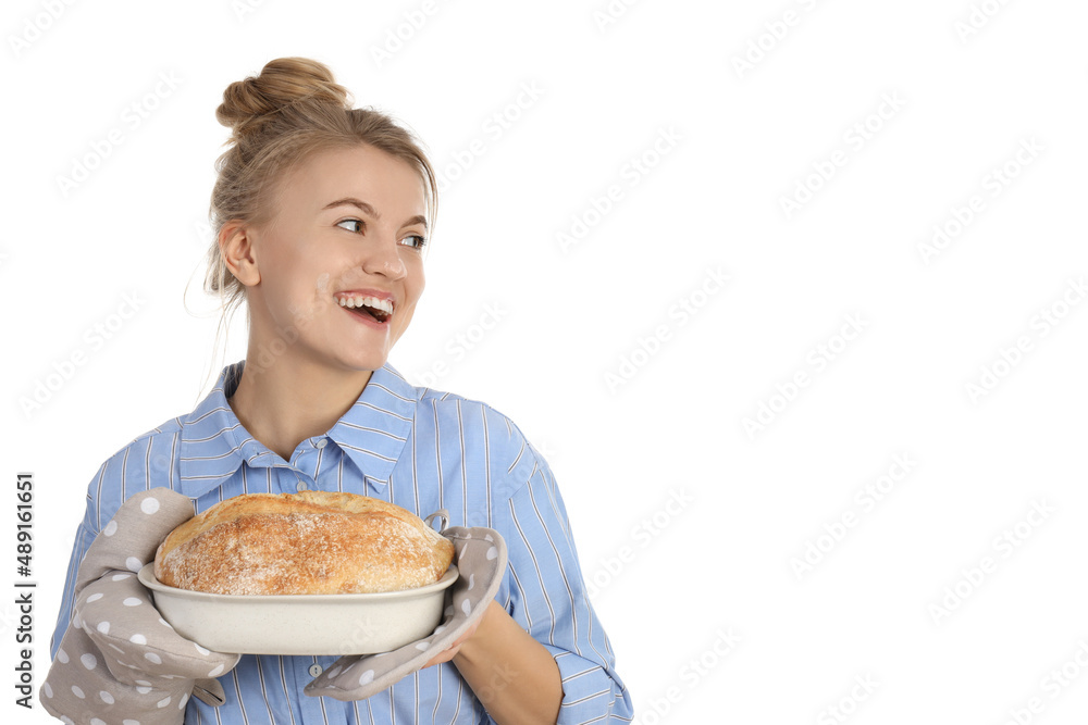Young housewife or chef isolated on white background Young housewife or chef isolated on white background
