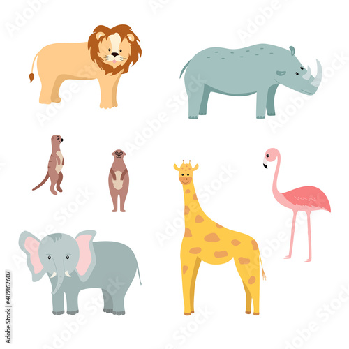 A set of cartoon animals of Africa  vector illustration of cute funny animals.