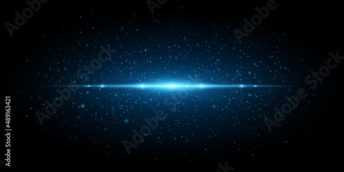 Abstract blue light effect isolated on black background. Vector burst of light with sparks. Flare and glare. Glowing line with dust