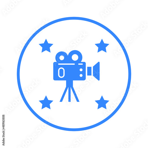 Film, photography, videography icon. Blue vector sketch.