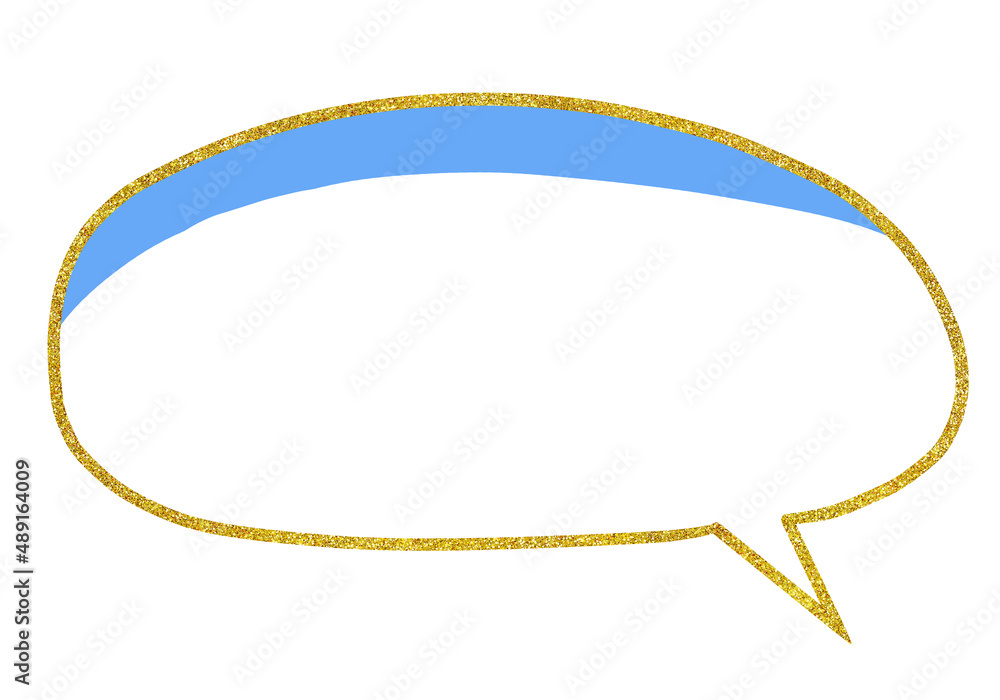 Fototapeta premium 手描きの金色の丸い吹き出し 青の影