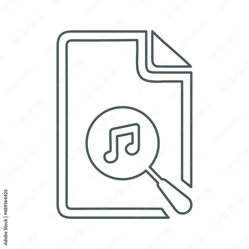 File, music, search outline icon. Line vector design. File, music, search outline icon. Line vector design.