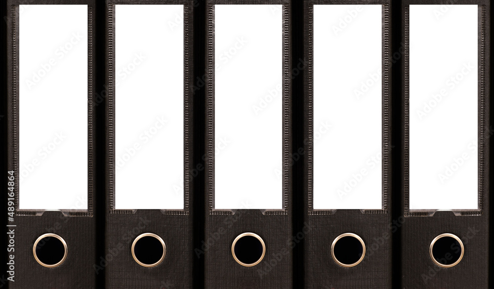 Mock up white spine label of office document folders standing in a row Mock up white spine label of office document folders standing in a row