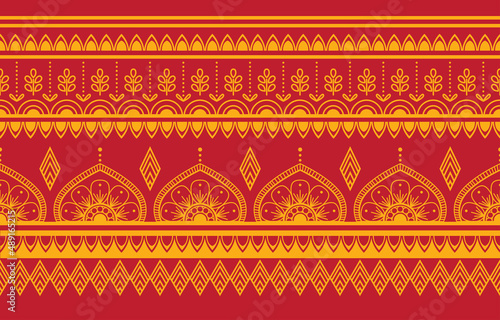 Ethnic abstract Asia art. Red Seamless pattern in tribal, folk embroidery, and Indian style. Aztec geometric art ornament print. Design for carpet, wallpaper, clothing, wrapping, fabric, cover.
