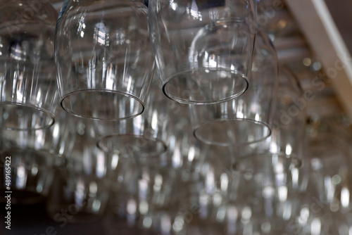 Crystal cups hanging from the ceiling