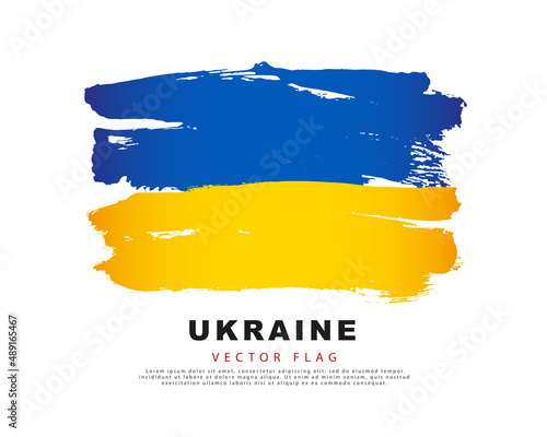 Ukrainian flag. Blue and yellow brush strokes, hand drawn. Vector illustration isolated on white background.