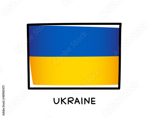 Colorful Ukrainian flag logo. Blue and yellow brush strokes  hand drawn. Black outline. Vector illustration