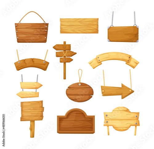 Wooden sign boards blank empty planks or signboards.