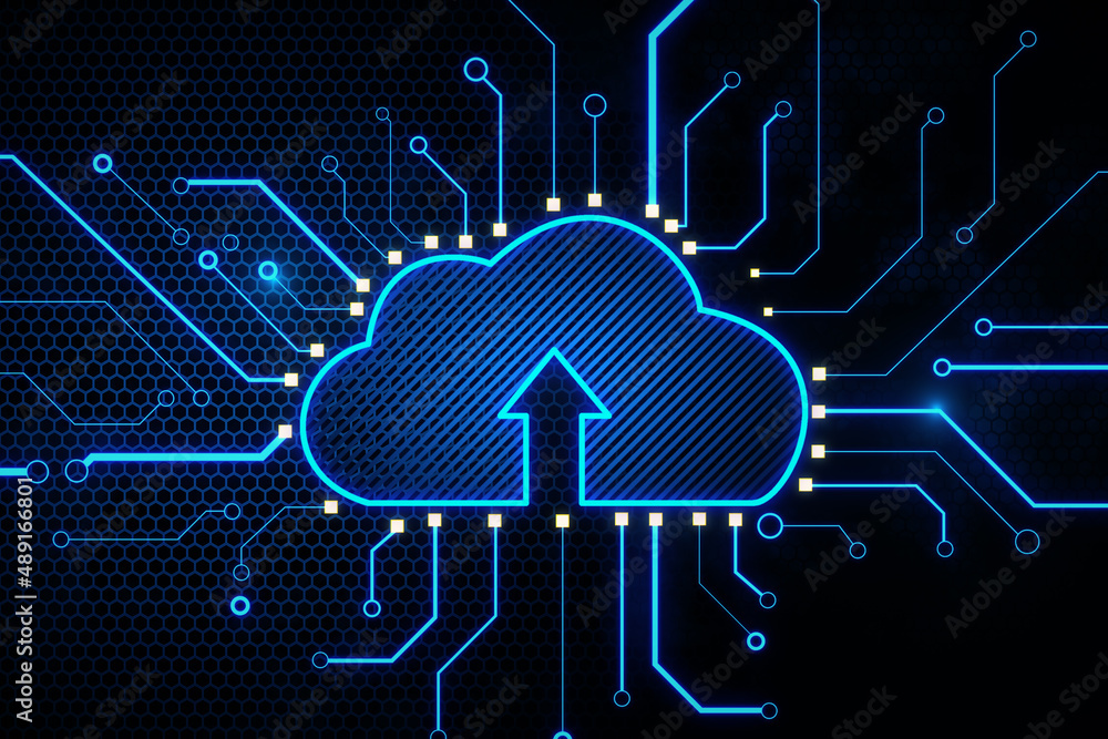 Abstract cloud technology background with blue digital cloud symbol ...