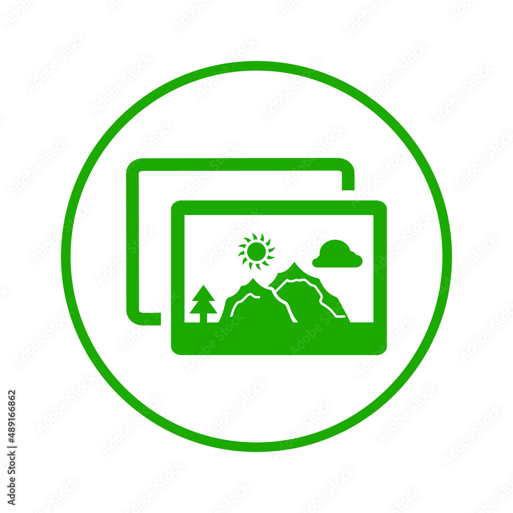 Image, view, gallery, photo icon. Green vector sketch.