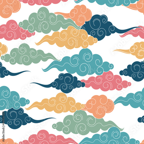 Tibetan or chinese seamless pattern in ancient style.Traditional oriental ornament.Clouds floating in the sky.