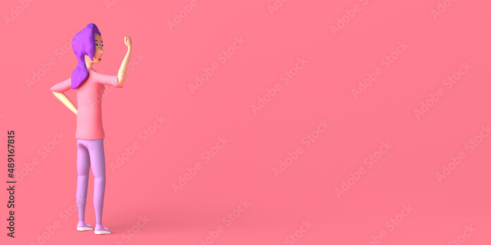 Casual woman showing the strength of her arm muscle. Feminism. 3D illustration. International Women's Day. March 8. Copy space. Casual woman showing the strength of her arm muscle. Feminism. 3D illustration. International Women's Day. March 8. Copy space.