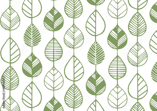 北欧風 手描きのシンプルな葉っぱのパターン背景 シームレス 装飾イラスト