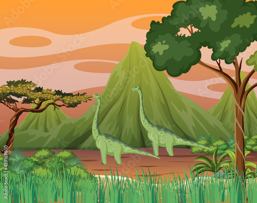 Dinosaur in prehistoric forest scene