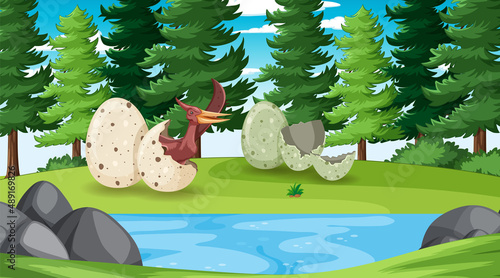 Dinosaur in prehistoric forest scene
